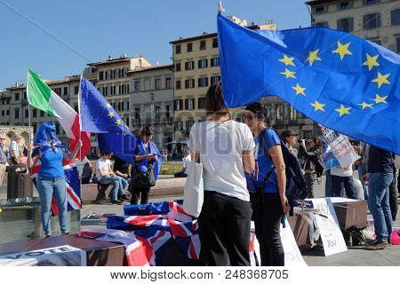 Florence, Italy - Sept 22, 2017 - People Protesting Against Theresa May Decision To Quit Europe On 2