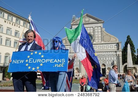 Florence, Italy - Sept 22, 2017 - People Protesting Against Theresa May Decision To Quit Europe On 2