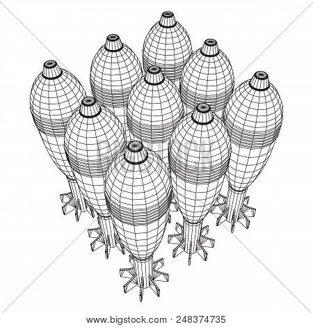 Missile, Nuclear Bomb Or Mortar Mine Wireframe Low Poly Mesh Vector Illustration