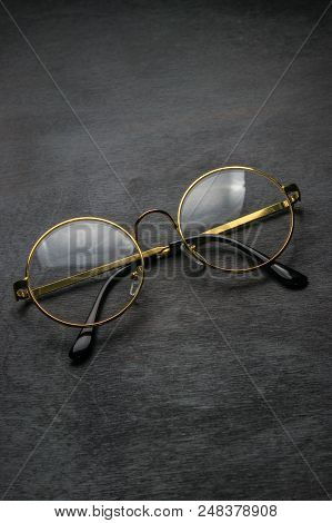 Glasses On A Wooden Background  Lens, Blurred