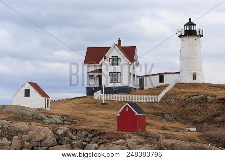 Red, White And Blue Lighthouse On Nubble Island