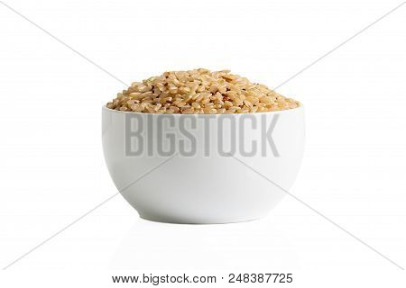 Isolation Of Brown Rice And Quinoa In A Cup On A White Background.