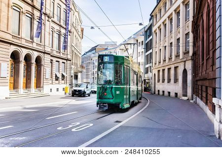 BASEL, SWITZERLAND - June 16, 2017: Tramway in Basel, Switzerland