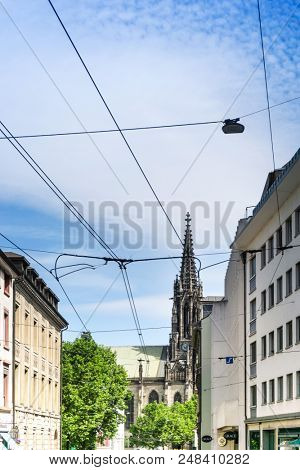BASEL, SWITZERLAND - June 16, 2017: Street view of Basel cityscape, Switzerland