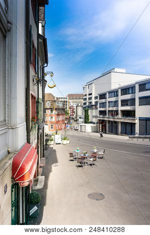 BASEL, SWITZERLAND - June 16, 2017: Street view of Basel cityscape, Switzerland