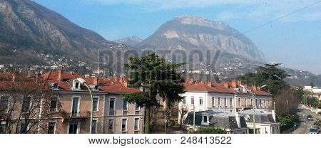 View On The Chartreuse Mountain From The Street Of The City Of Grenoble, France