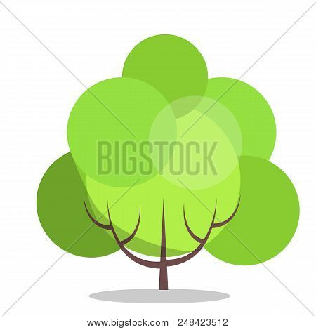 Small Green Tree Isolated On White Closeup Vector Illustration In Flat Design. Long-lived Plant With