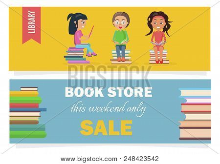 Bookstore This Weekend Only Sale Voucher With Heaps Of Literature And Kids Library With Reading Chil