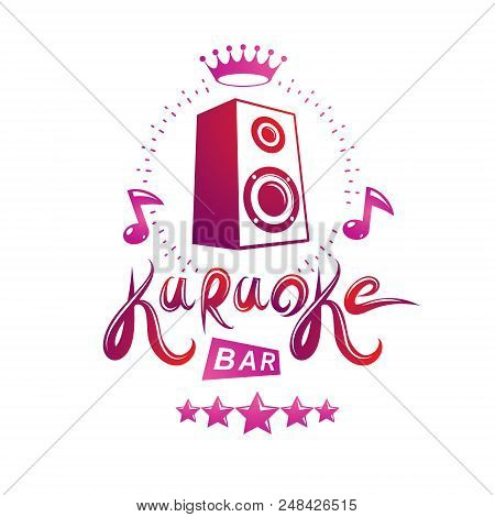 Karaoke Bar Calligraphy Lettering Composed With Subwoofer Audio Equipment And Musical Notes, Can Be 