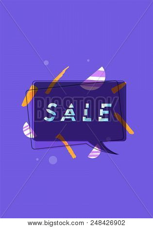 Sale Banner With Geometric Abstract Composition. Promotion Card With Sliced Trendy Text And Speech B
