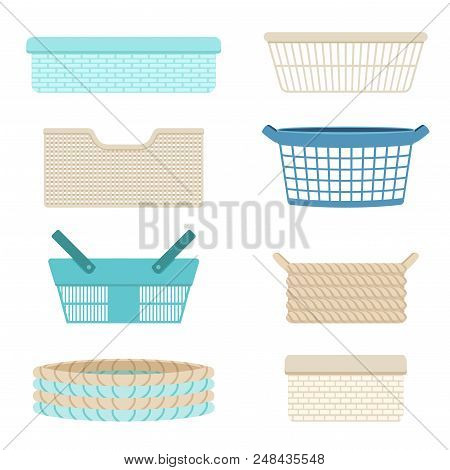 Plastic Containers, Empty Baskets For Storing Laundry And Various Things. Vector Illustration
