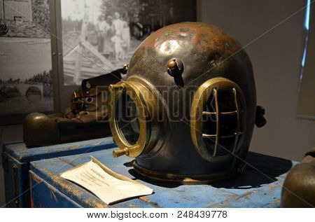 
Diving equipment of the 19th century.Halden Channel Museum.Jyly 2,2018. Orje,Norway