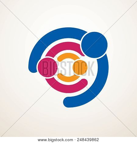 Happy Family Vector Logo Or Icon Created With Simple Geometric Shapes. Tender And Protective Relatio