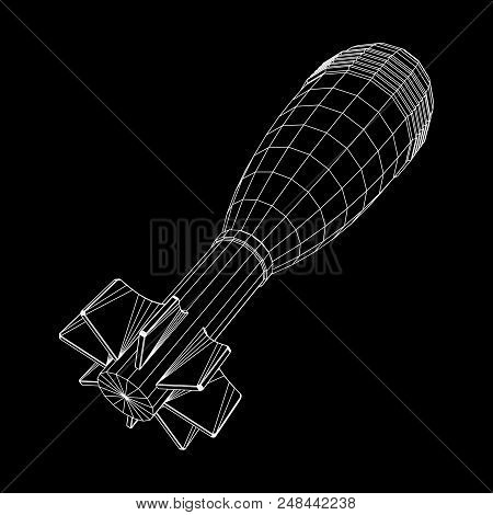 Missile, Nuclear Bomb Or Mortar Mine Wireframe Low Poly Mesh Vector Illustration
