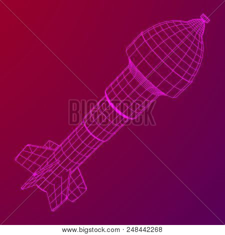 Missile, Nuclear Bomb Or Mortar Mine Wireframe Low Poly Mesh Vector Illustration