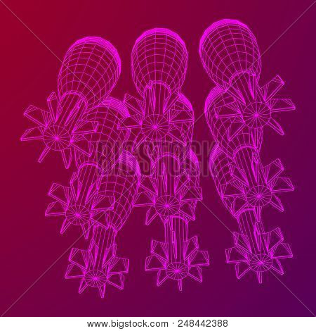 Missile, Nuclear Bomb Or Mortar Mine Wireframe Low Poly Mesh Vector Illustration