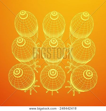 Missile, Nuclear Bomb Or Mortar Mine Wireframe Low Poly Mesh Vector Illustration
