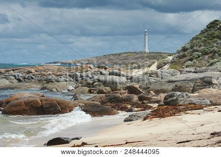 Lighthouse On Cape Leeuwin With Panoranic View Over The Coastline At The Most Southwestern Point Of 