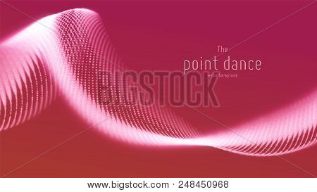 Vector Abstract Red Particle Wave, Points Array, Shallow Depth Of Field. Futuristic Illustration. Te