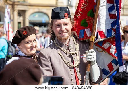 Prague, Czech Republic - July 1, 2018: Austrian Visitors At Sokolsky Slet, A Once-every-six-years Ga