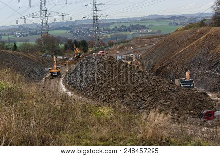 Velbert, Nrw, Germany - November 23, 2016:
Motorway A 44 To Dusseldorf. View Of A Construction Site 