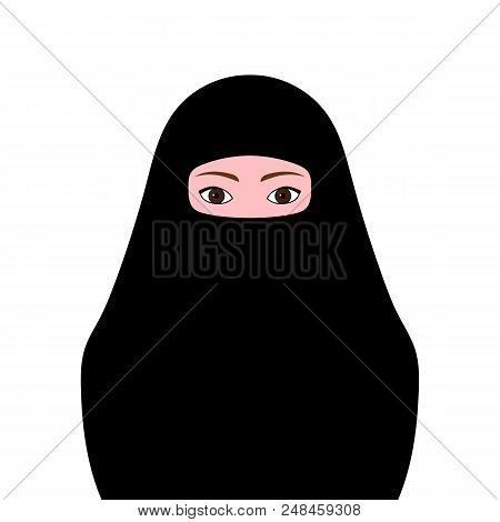 European Woman In Black Hijab. Vector Illustration.