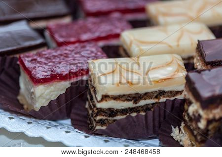 Close-up Of Cokies Arrangedin Rows. Homemade Sweets.