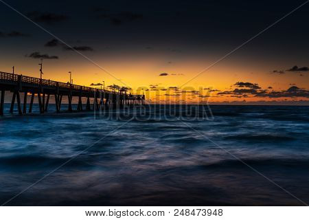 Dania Beach Pier Blue Hour Ten Minutes Before Sunrise
