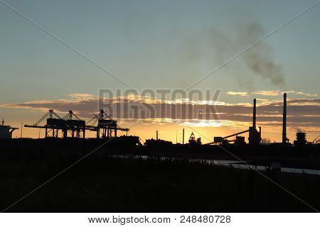 Ijmuiden, The Netherlands - July 5th 2018: Tata Steel Company In Ijmuiden By Sunset