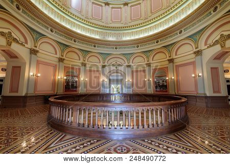 Sacramento, California  - July 6, 2018: California State Capitol 2nd Floor Rotunda. The Tile Laid In