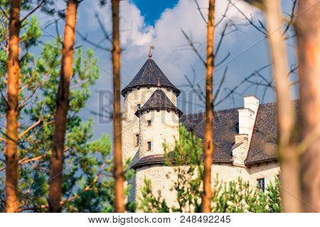 Bobolice, Poland - August 13, 2017: Beautiful White Castle Of Bobolice, Poland