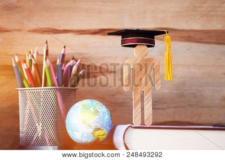Education Knowledge Learning Study Abroad International Ideas. People Sign Wood With Graduation Cele