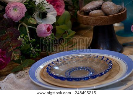 Festive Table Fo The Dinne With Plates And Cutlery