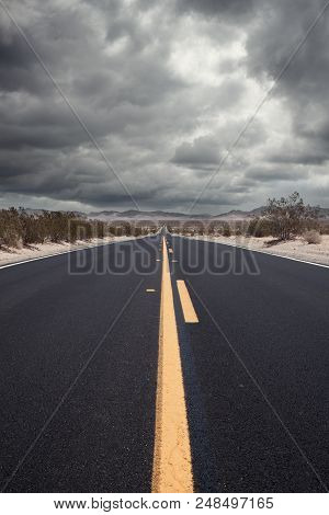 Panoramic View Of Hot Summer Road Through The Nevada  Desert