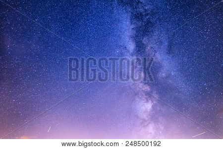 Night Sky As A Vackground. Beautiful Natural Landscape In The Night Time