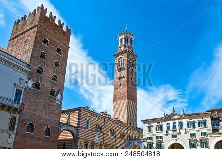 Verona, Italy - August 7, 2010: The Ancient Architectures Of  Dei Signori Square With The Dei Galimb