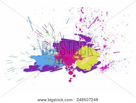 Brigh Paint Spots On A White Background. Abstract Hand Drawn Backdrop. Vector Illustration. Texture 