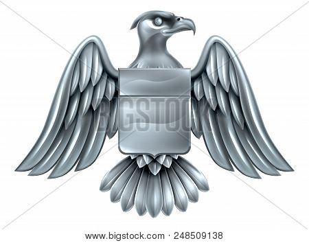 An Eagle Silver Metal Shield Heraldic Heraldry Coat Of Arms Design.