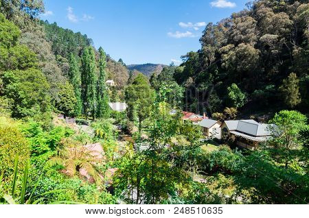 Aerial View Of The Isolated Former Mining Town Of Walhalla In Gippsland, Australia.