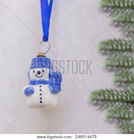 Blue Delftware Christmas Tree Toy Netherlands Closeup Shallow Dof