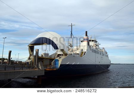 The Ferry from Horten to Moss connects Ostfold and Vestfold in Norway.June 22,2018. Moss,Norway