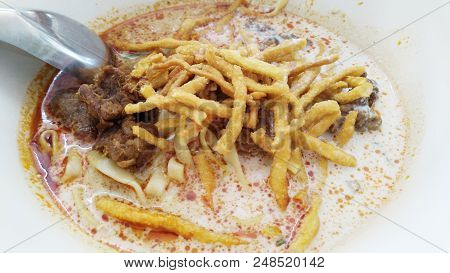 Thai Street Food Noodle Hot And Spicy. Khawsoi