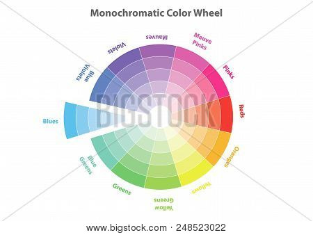 Monochromatic Color Wheel, Color Scheme Theory, Blues Color In Evidence, Vector Isolated Or White Ba