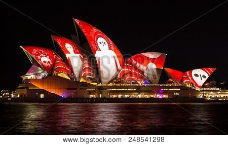 Sydney, Australia - May 27,2016 : The Sydney Opera House Sails Lights Up During Vivid 2016: A Colorf