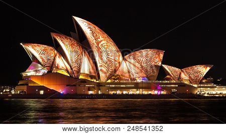Sydney, Australia - May 27,2016 : The Sydney Opera House Sails Lights Up During Vivid 2016: A Colorf