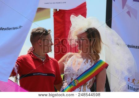 Paris, France-june 30, 2018 : The Participants Of Gay Pride Parade At Concorde Place In Paris, Franc