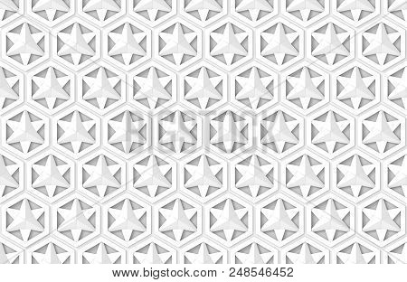 3d Rendering. Seamless Modern White Star In Hexgonal Shape Pattern Wall Background.
