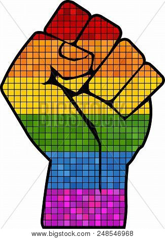 Lgbt Protest Fist In Mosaic - Illustration, 
Mosaic Gay Pride Fist,  
Fight For Gay Lgbt Rights Rain