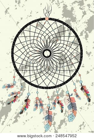 Dream Catcher Boho Native American Indian Talisman Dreamcatcher. Clothes Ethnic Tribal Design. Magic