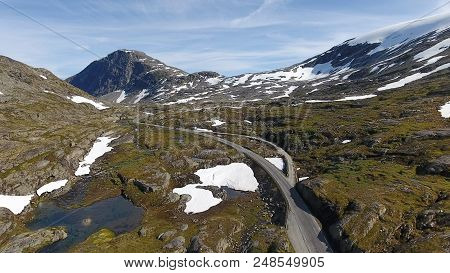 Aerial View Of Mountain And Road To Dalsnibba, Spring Landscape In Norway
